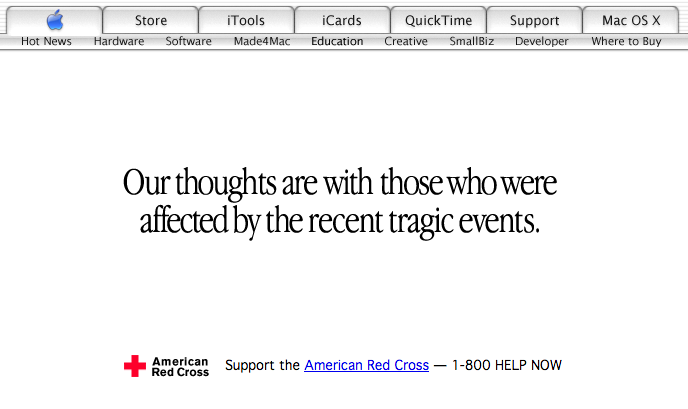 Apple.com after September 11 terror attacks (2001)